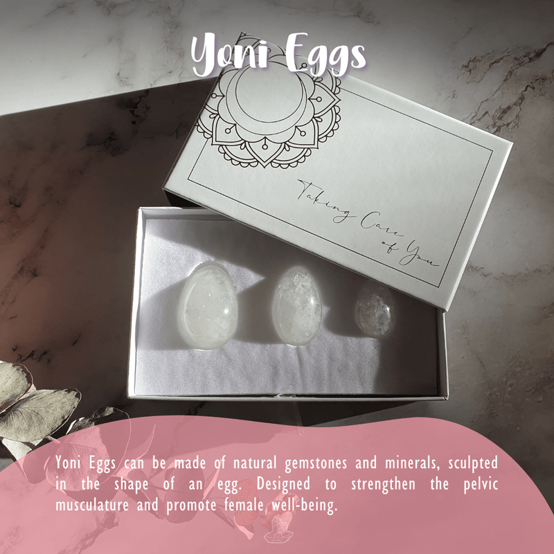 Yoni Egg Set made of white quartz with hole