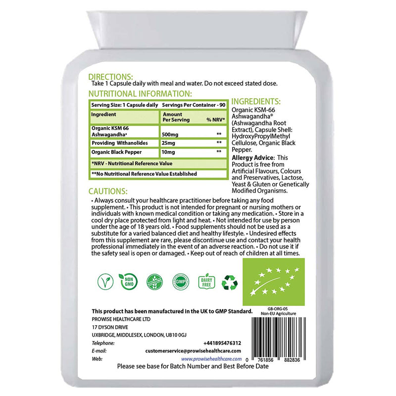 Prowise Healthcare - KSM-66 Ashwagandha mit schwarzem Bio-Pfeffer 500 mg 90 Kapseln