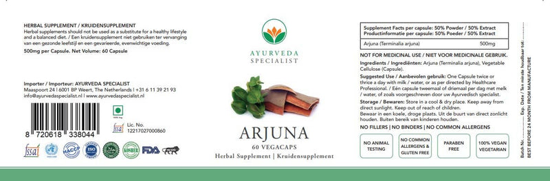 Ayurveda Specialist B.V. - Arjuna Kapseln 500 mg – Ayurvedische Herzpflege aus der Natur