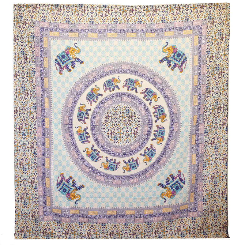 Wandteppich Ritualtuch 212 x 193 - Elefanten-Mandala - türkis/blau