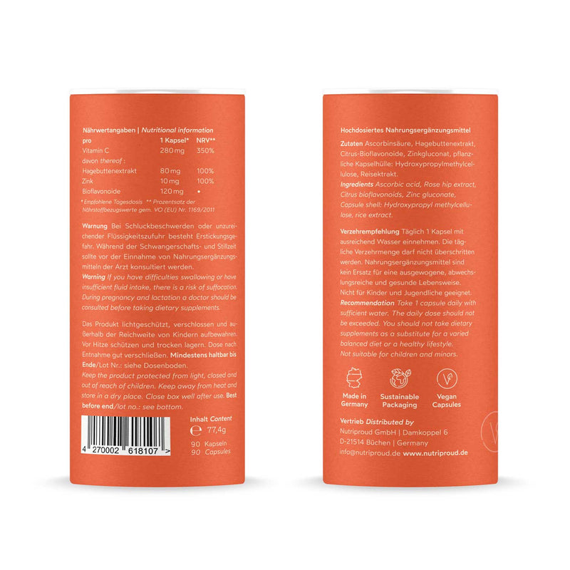 Nutriproud GmbH - Immune boost: Vitamin C with zinc + rosehip + bioflavonoids