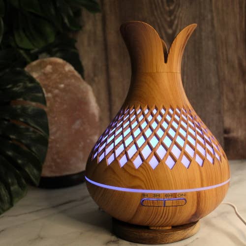 Green Tree - Mandala USB-Aromadiffusor aus Holz, LED, 7 Farben, 400 ml