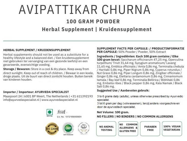 Ayurveda Specialist B.V. - Avipattikar(a) Churna