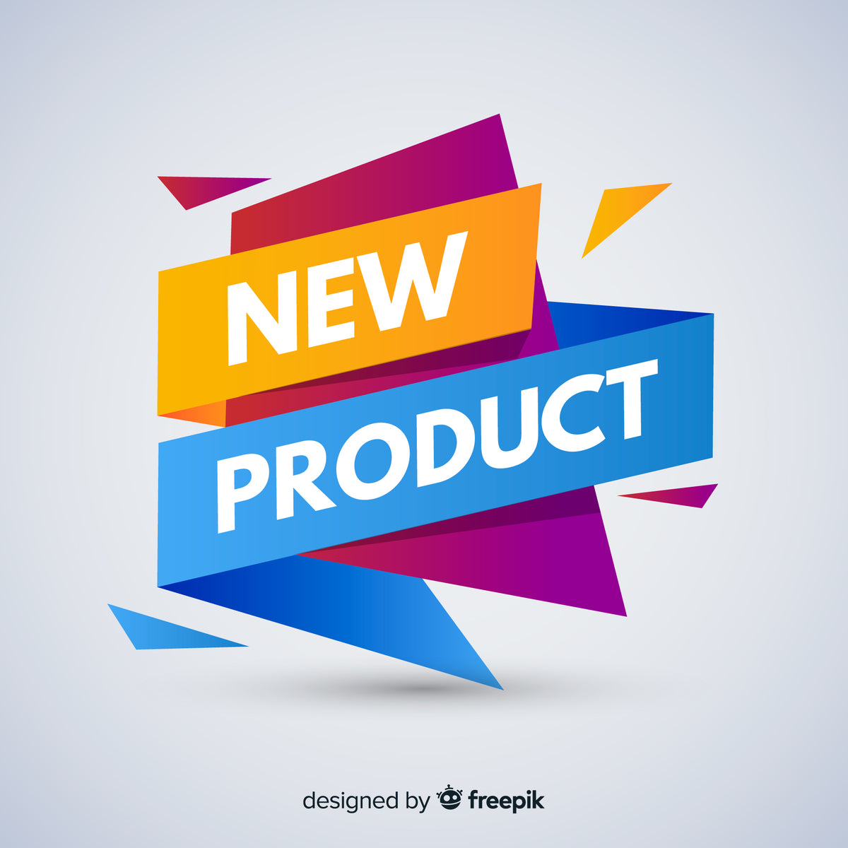 Buntes Grafikdesign mit dem Text New Product für neue Produkte.