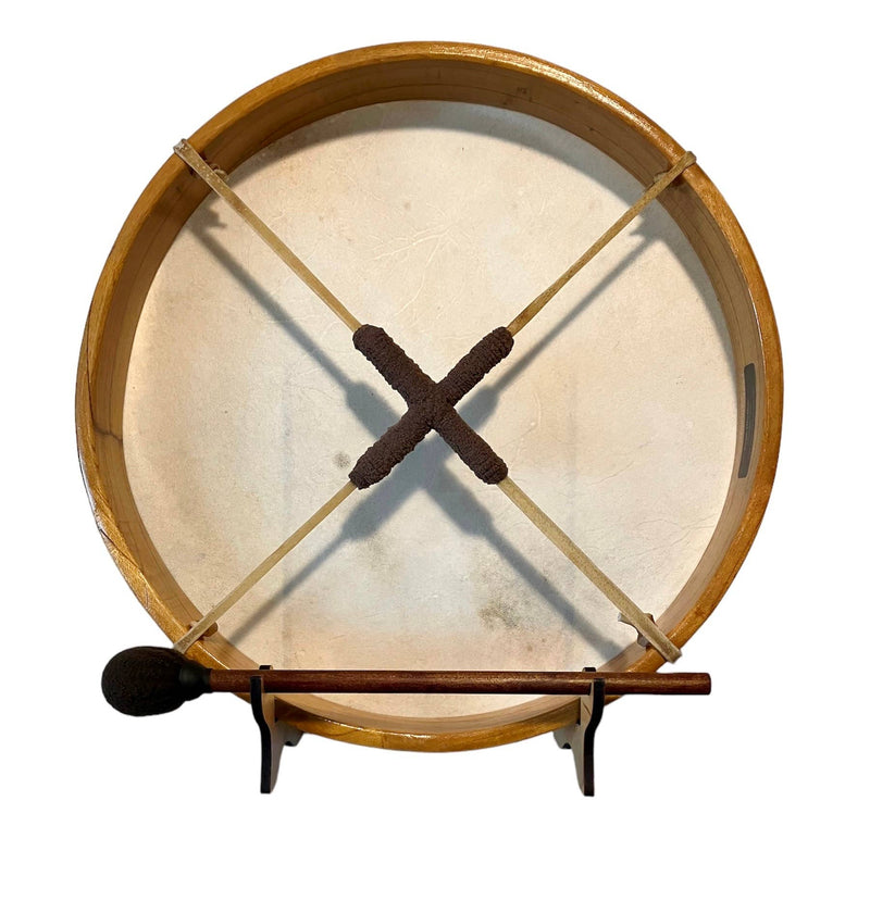 Tambour chamanique traditionnel sur cadre en bois de mûrier et peau de chèvre biologique pour la méditation
