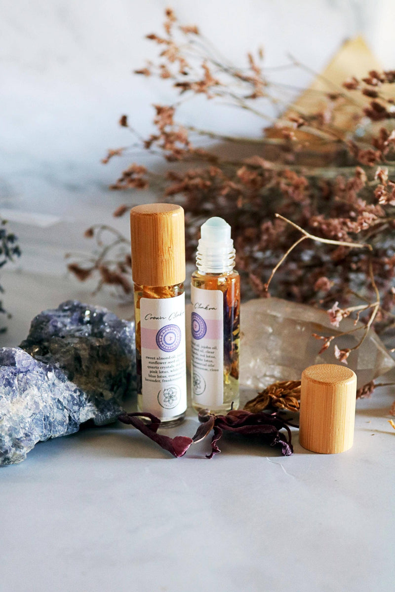 Crown Chakra Meditationsöl mit Kristall- und Lotusaufguss