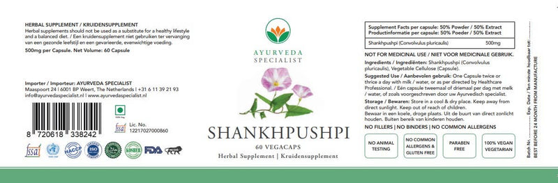 Ayurveda Specialist B.V. - Shankhpushpi - 60 Vegacaps