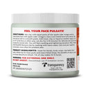 Nahaufnahme des Produktetiketts des Aztec Secret Indian Healing Clay-Tiegels, das Anweisungen zum Mischen des Tons mit Apfelessig oder Wasser, den hervorgehobenen Effekt „FEEL YOUR FACE PULSATE!“ (Fühlen Sie, wie Ihr Gesicht pulsiert!) und Highlights für Gesichtsbehandlungen, Körperwickel und Insektenstiche auflistet, mit einer WARNUNG: NUR ZUR ÄUSSEREN ANWENDUNG.