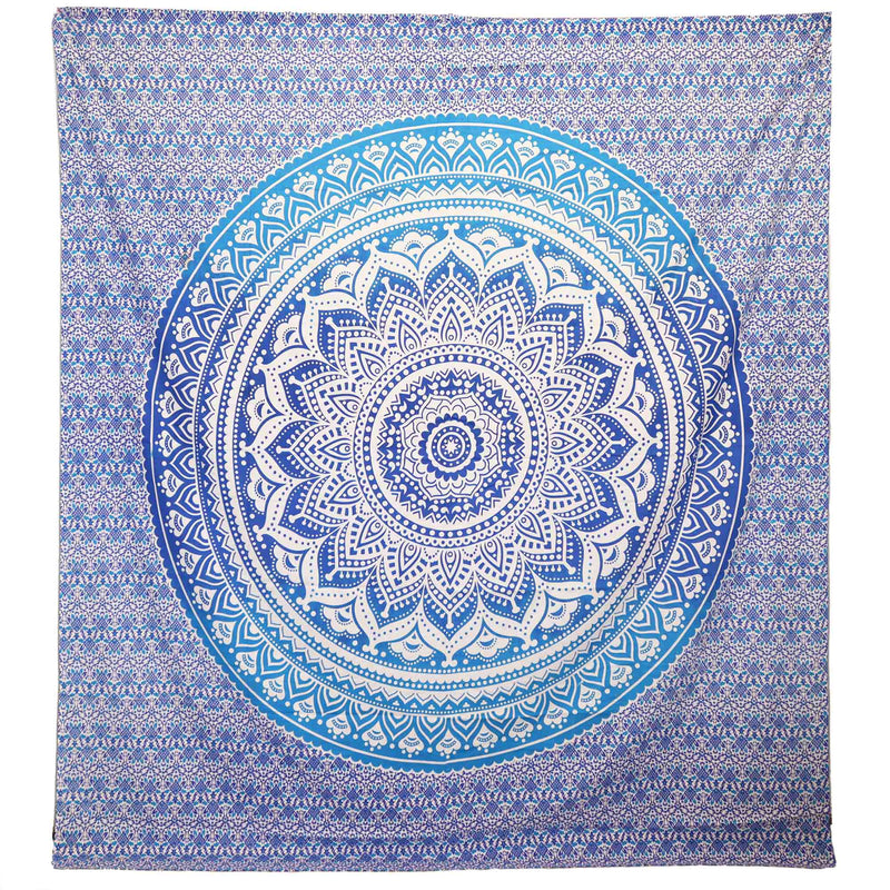 Wandteppich, Ritualtuch, Wandbehang 212x193 - Mandala Umrao - Blau