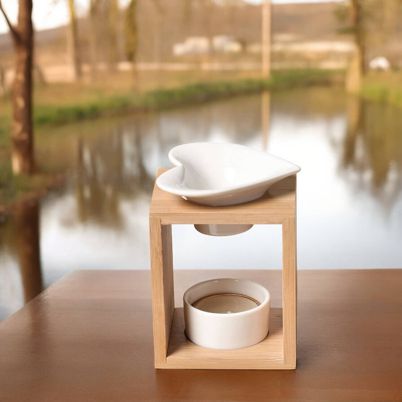 Zen'Arome - Fondoir à cire parfumée - Bougeoir en céramique et bambou