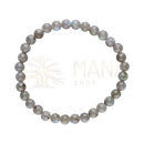 Ein zartes grau labradorit-armband mit glatten 6 mm kugeln und subtiler spiel der farben von mana shop