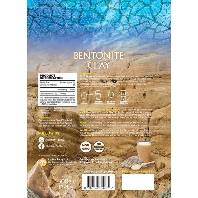 Ancient Purity – Bentonit-Ton Lebensmittelqualität 500g – Vulkan-Ton für Körper & Haut & Detox