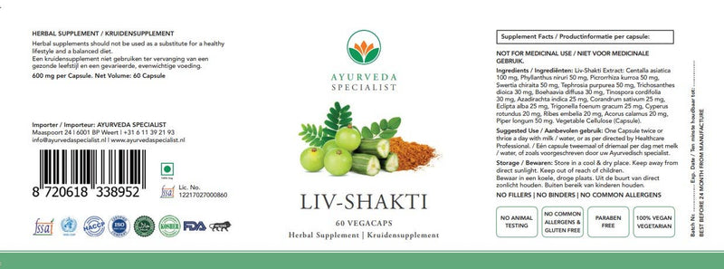 Ayurveda Specialist B.V. - Lebensenergie 500 mg – Ayurvedische Formel für Leberkraft & Verdauung