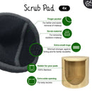 Schwarzes wiederverwendbares Scrub Pad (4x) mit Fingertasche und Peelingmaterial für hartnäckiges Make-up, plus einem 100% Bambushalter mit extra breiter Öffnung.
