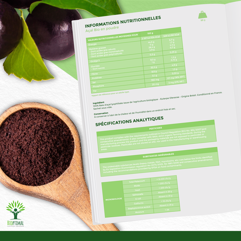 Bioptimal - Bio-Acai-Pulver - Verpackt in Frankreich - Vegan