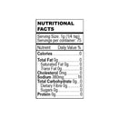 Eine Nahaufnahme eines standardmäßigen Nährwertangaben-Panels. Es zeigt eine Portionsgröße von 1g (1/4 Teelöffel), 75 Portionen pro Behälter und null Kalorien, Fett, Cholesterin und Protein. Natrium beträgt 380mg (16% des Tagesbedarfs