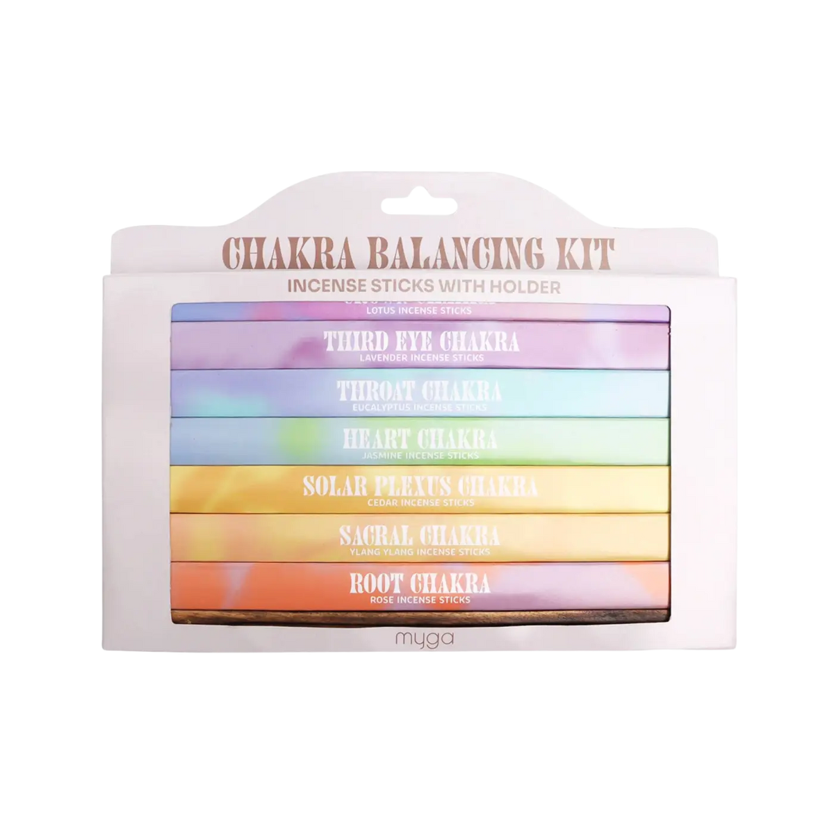 Myga 7 Chakra Räucherstäbchen mit Holzhalter für Reinigung, Harmonie und Achtsamkeit, ideal für Meditation und Entspannung