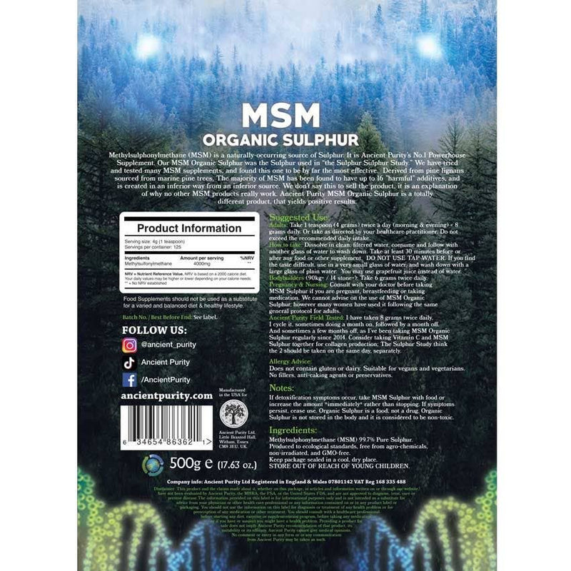 Ancient Purity – MSM Organischer Schwefel 99% Reinheit – Haut, Gelenke, Detox