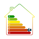 Grafik eines Energieausweises in Hausform, die die Energieeffizienzklasse F auf der Skala von A (grün/beste) bis G (rot/schlechteste) hervorhebt.