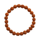 Elastisches Perlenarmband aus kleinen, hellbraunen, natürlich strukturierten, mehrflächigen Rudraksha-Samen.