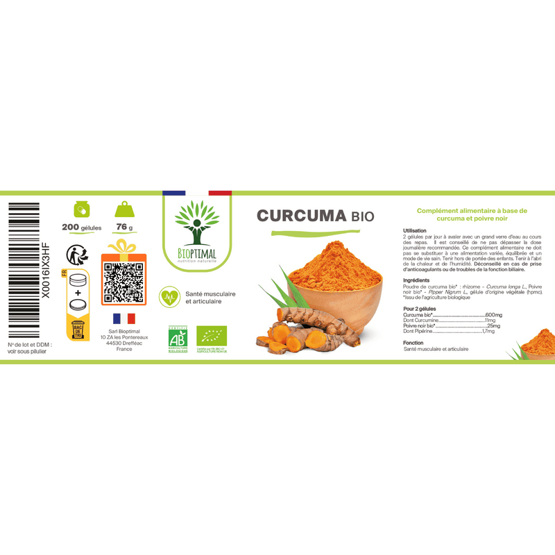 Curcuma bio - Articulations, Perte de poids - Complément alimentaire - en capsules