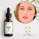 Eine isolierte bernsteinfarbene Flasche "Conseil Fleur de Bach DEVOIRS & CONCENTRATION Sommeil et sérénité" mit Pipette und einem Etikett mit Blumenmuster, die den alkoholfreien Bachblütenmix für Hausaufgaben und Konzentration darstellt.