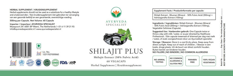 Ayurveda Specialist B.V. - Shilajit Plus (350 mg 50% Fulvinsäure + 150 mg Ashwagandha)