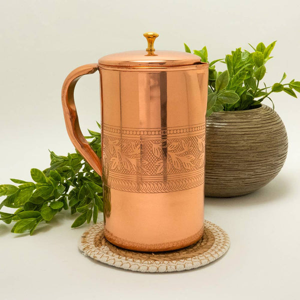 Ayurveda Specialist B.V. - Reine Kupferkanne Blumenmuster - 1,5 Liter