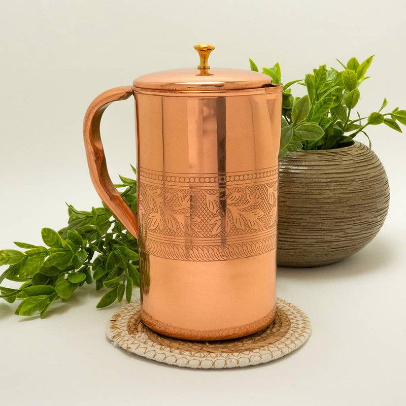 Ayurveda Specialist B.V. - Reine Kupferkanne Blumenmuster - 1,5 Liter