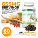 Ashwagandha-Kapsel KSM-66 Kräuterergänzung 655 mg - Vegetarisch, gentechnikfrei, glutenfrei, Ashwagandha-Wurzel