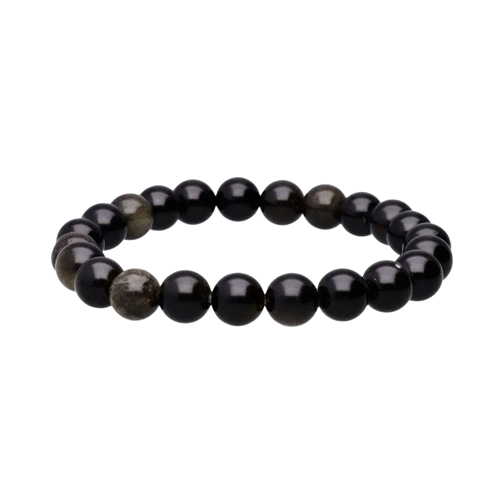 Elegantes 8 mm goldenes Obsidian Armband von Vives de la Cortada SCP, schwarzes Schmuckstück mit goldfarbenen Details