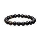 Ein 8 mm goldenes obsidian armband mit glänzenden schwarzen perlen und natürlichen erdtonen, mana shop image to zoom