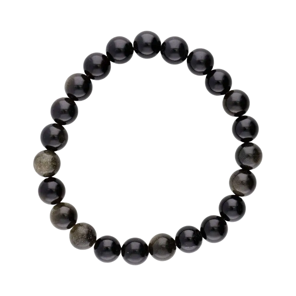 Goldenes Obsidian Armband mit 8 mm schwarzen Kugelperlen, elegantes Schmuckstück von Vives de la Cortada SCP