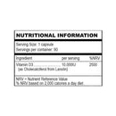 Tabelle mit Nährwertinformationen für Vitamin D3 mit 10.000 IE pro Portion.