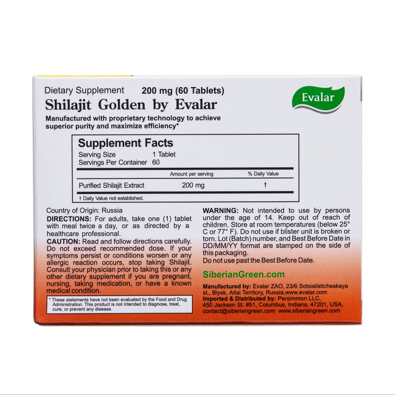 SiberianGreen - Evalar Shilajit Gold Mumijo Resin 60 Capsules