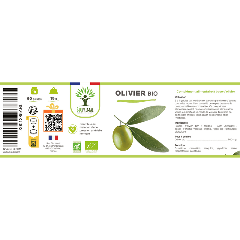 Feuille d'olivier bio – Complément alimentaire en gélules pour un effet diurétique et une bonne santé cardiovasculaire