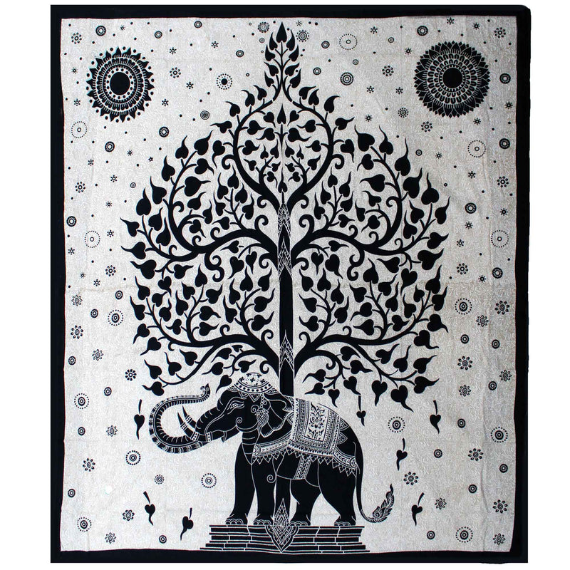 Doppelbettdecke, Ritualtuch aus Baumwolle und Wandteppich — Elefantenbaum - 230x200 cm
