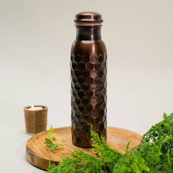 Ayurveda Specialist B.V. - Reine Kupferwasserflasche Diamond Antique - 1 Liter
