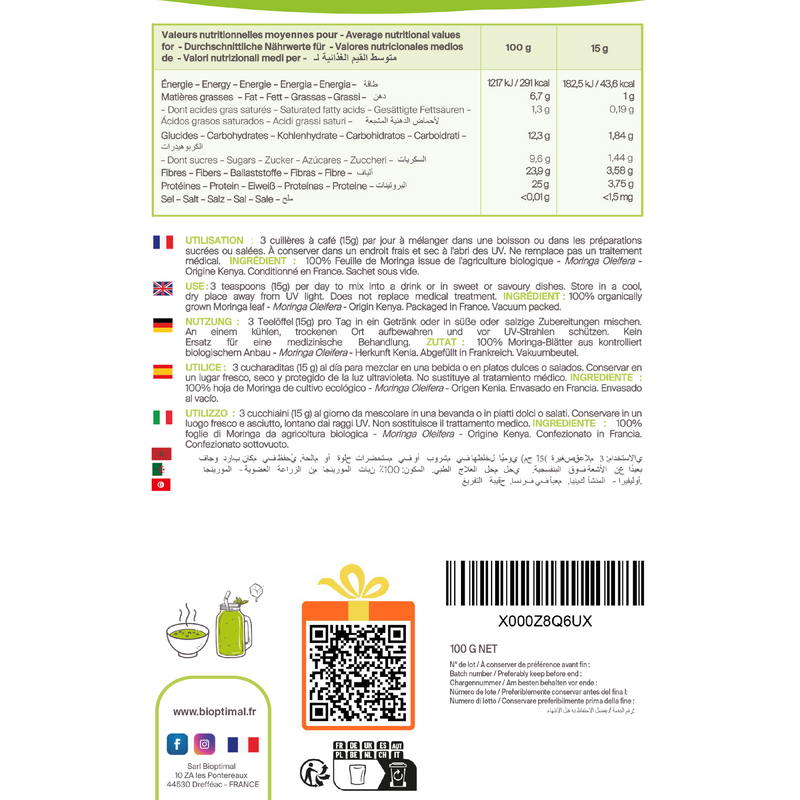 Bioptimal - Bio-Moringa-Pulver - Vegan