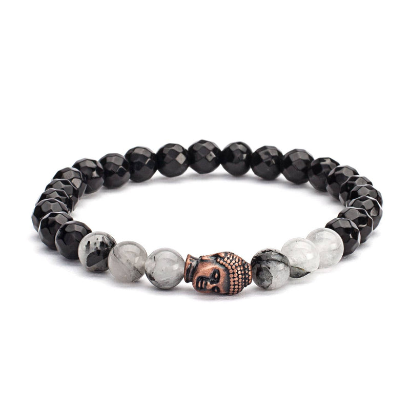 Mala Bracelet, Black Rutilated Quartz &amp; Black Agate M