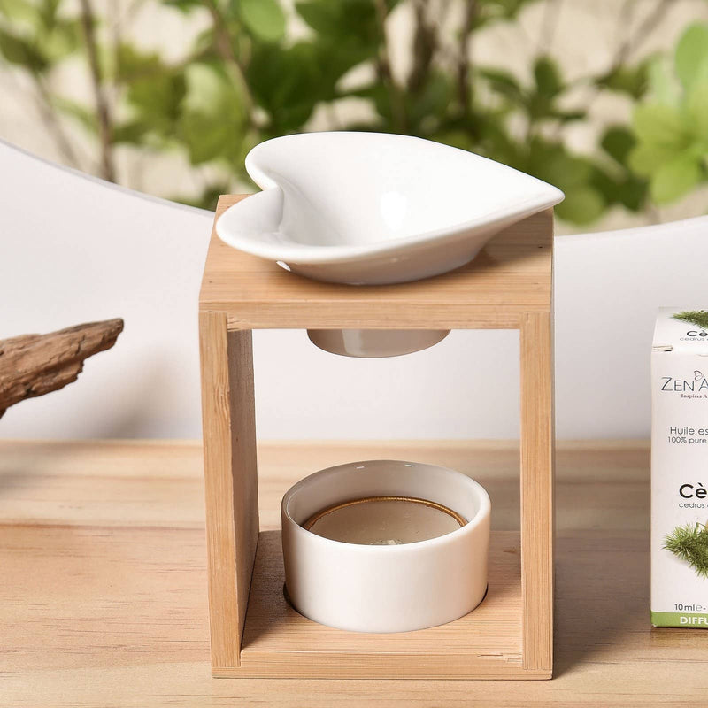 Zen'Arome - Fondoir à cire parfumée - Bougeoir en céramique et bambou