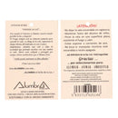 Die Vorder- und Rückseite eines kleinen Papiereinlegers mit Text über eine Kerze und Sicherheitshinweisen.