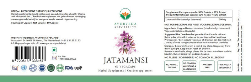 Ayurveda Specialist BV - Jatamansi Capsules 500 mg – Natural sedative from Ayurveda