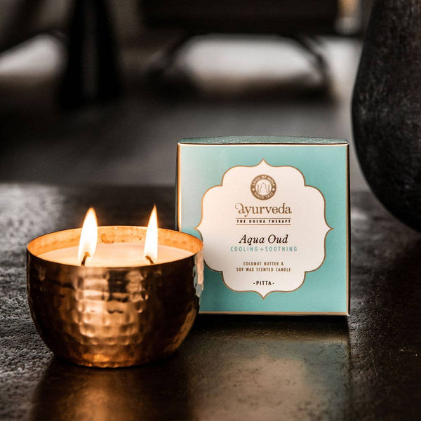 Ayurveda Specialist B.V. - Song of India - Pitta Aqua Oud Duftkerze mit 2 Dochten im Glas