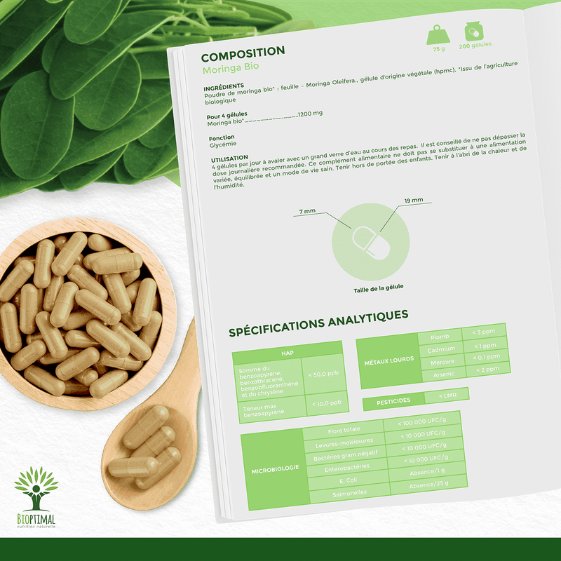 Moringa bio - Glycémie, perte de poids - Complément alimentaire - en capsules