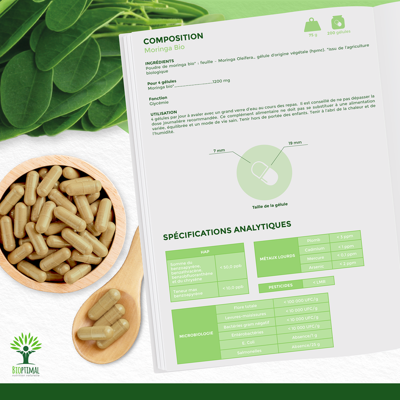 Bio-Moringa - Blutzuckerspiegel, Abnehmen - Nahrungsergänzungsmittel - in Kapseln