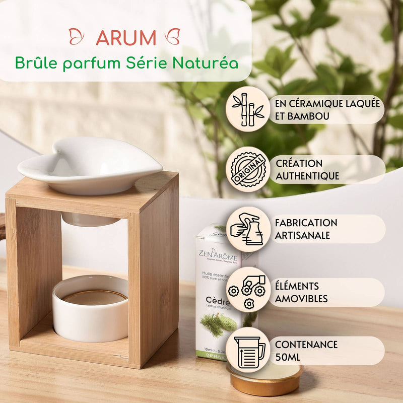Zen'Arome - Fondoir à cire parfumée - Bougeoir en céramique et bambou