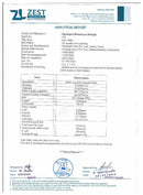 Ein Analysebericht von Zest Laboratories für ein Himalaya-Shilajit-Produkt.