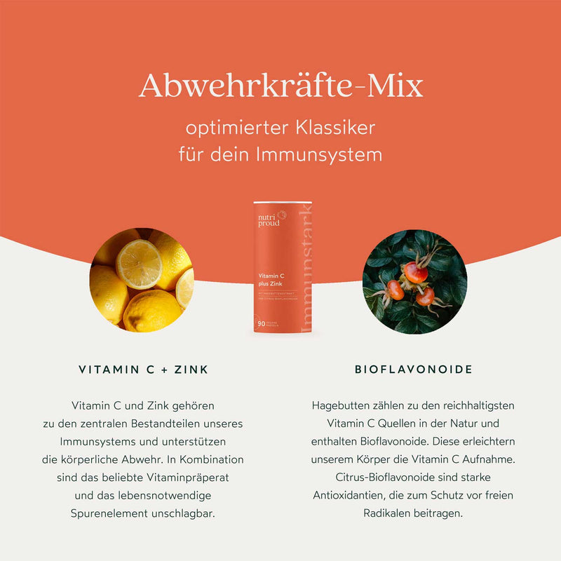 Nutriproud GmbH - Immune boost: Vitamin C with zinc + rosehip + bioflavonoids