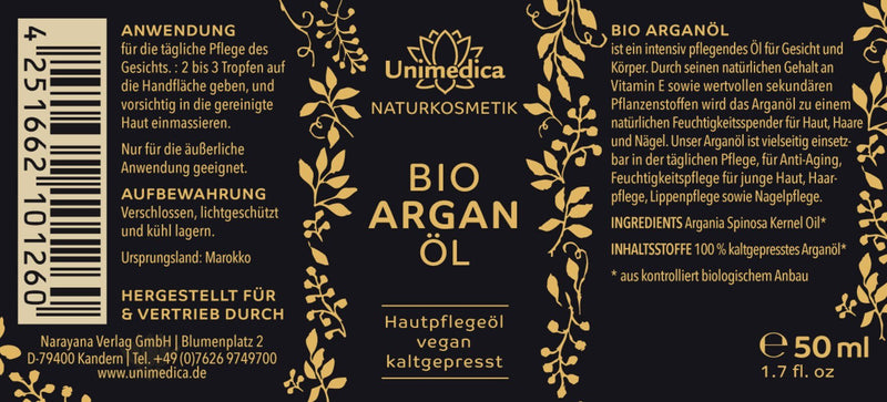 Bio Arganöl - 50 ml - von Unimedica (Anti-Aging)